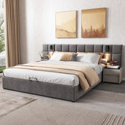 LETTO Contenitore 160x200 cm in velluto grigio con lampada e USB