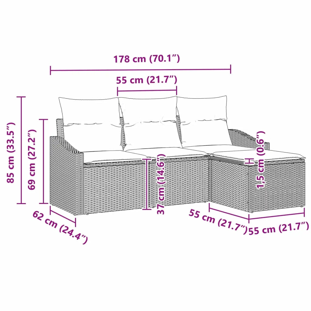 Set di divani con cuscino 4 pcs Nero polyrattan 3346676
