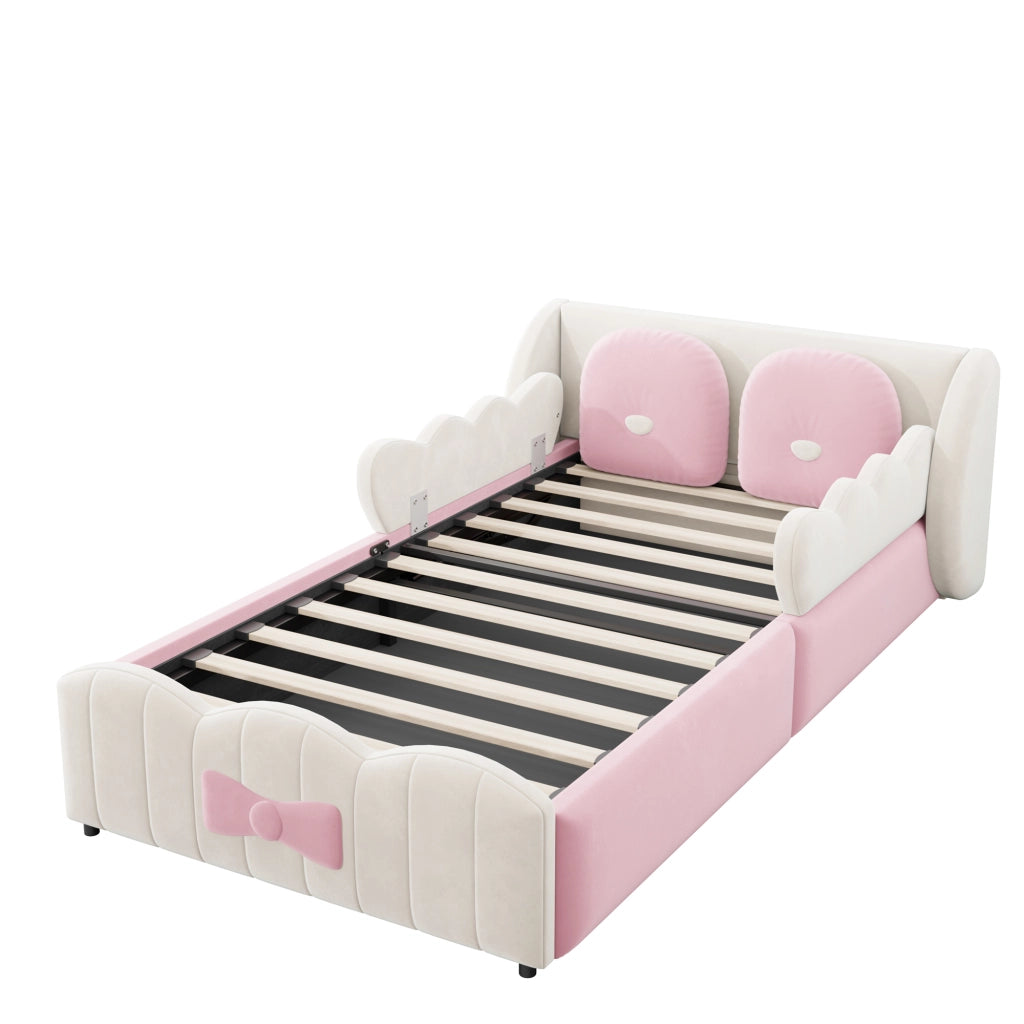 letto per bambini velluto beige 90 x 200 cm