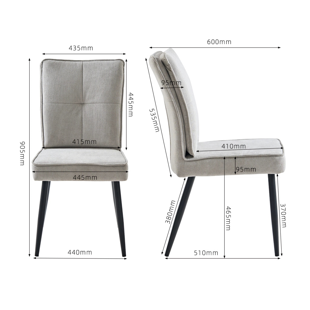 Set di 2 sedie da pranzo in tessuto con motivo pied-de-poule, gambe in metallo, colore grigio chiaro