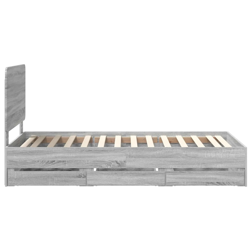 Struttura del letto con cassetto-Giroletto con contenitore-Rete del Letto Grigio Sonoma 75 x 190 cm 638460