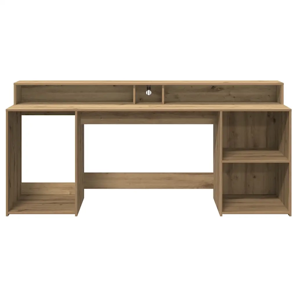 Scrivania | Tavolo da Ufficio con LED Rovere Artigianale 200x55x91 cm in Truciolato