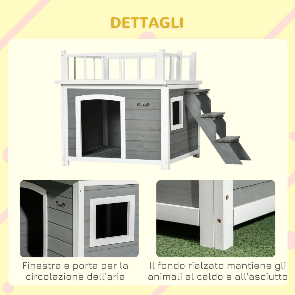 Casetta per Cani con Terrazza ¨C Minimal ¨C 121x77x78 cm Grigio Chiaro