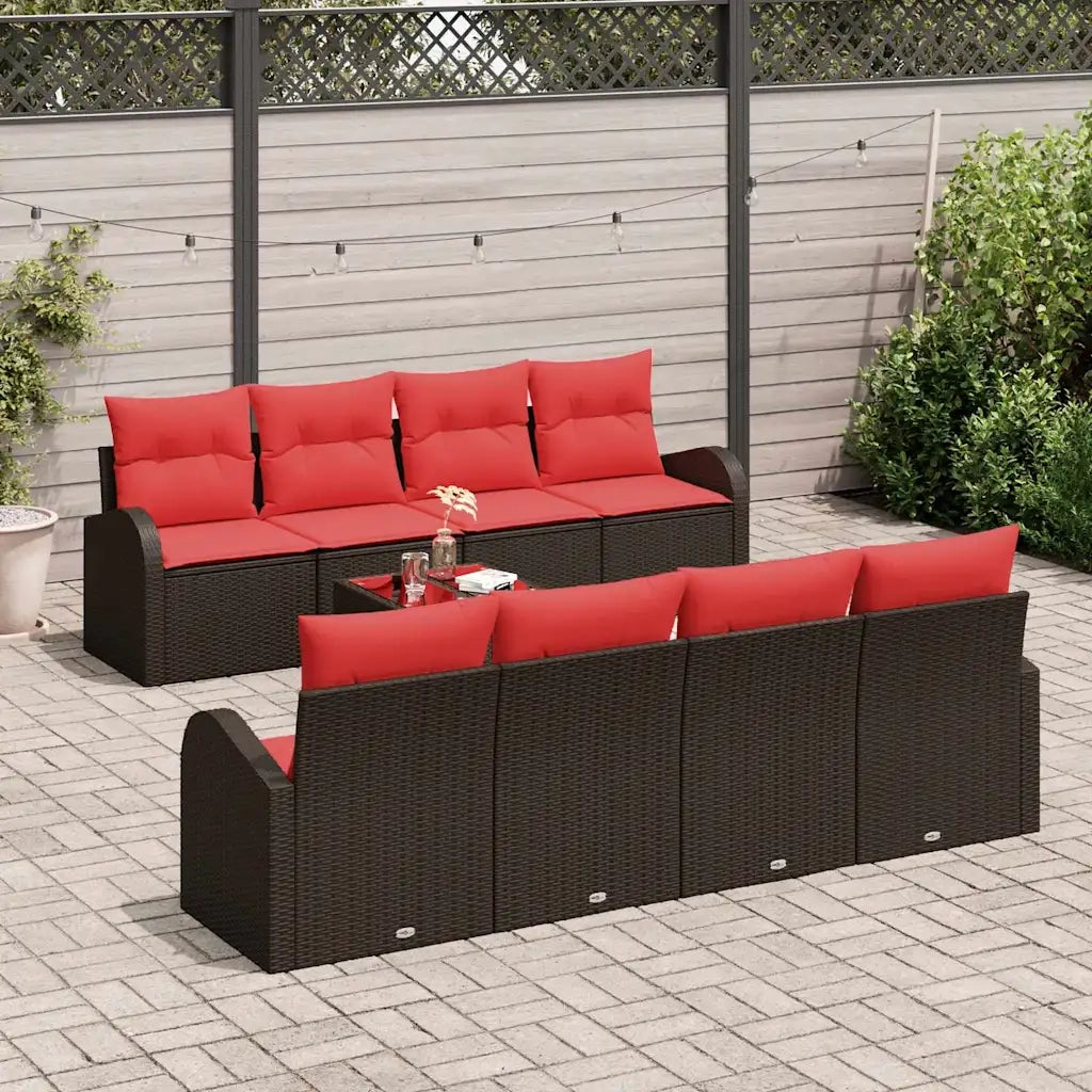 Set di divani 9 pcs Marrone e Rosso Poliestere 3345974