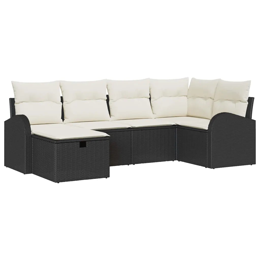 Set di divani con cuscino Nero e Crema polyrattan