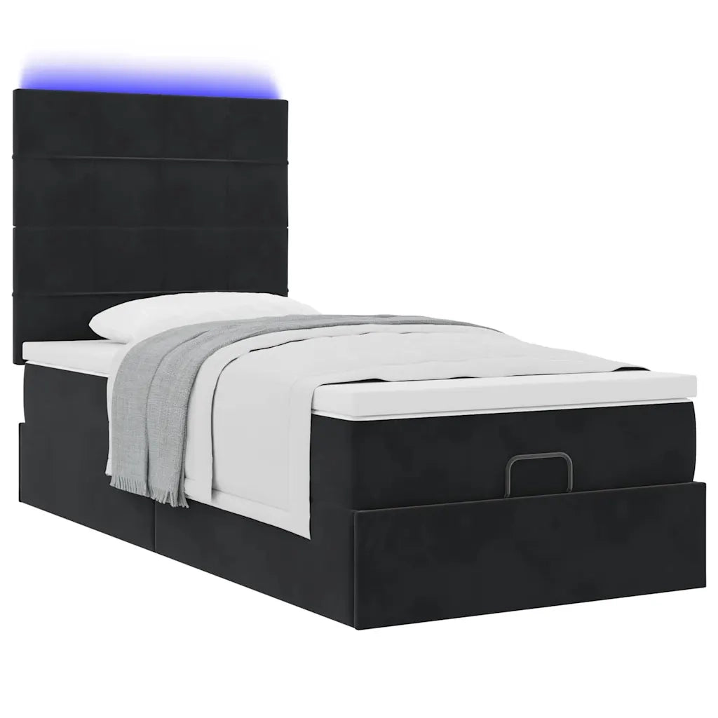 Struttura Letto Pouf con Materassi Nero 90x190 cm in Velluto 3314290