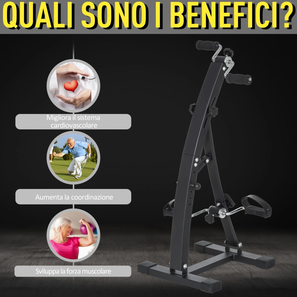 Pedaliera Fitness per Gambe e Braccia ¨C Xylo ¨C Display LED, Altezza Regolabile, 40x42.5x100 cm, Nero