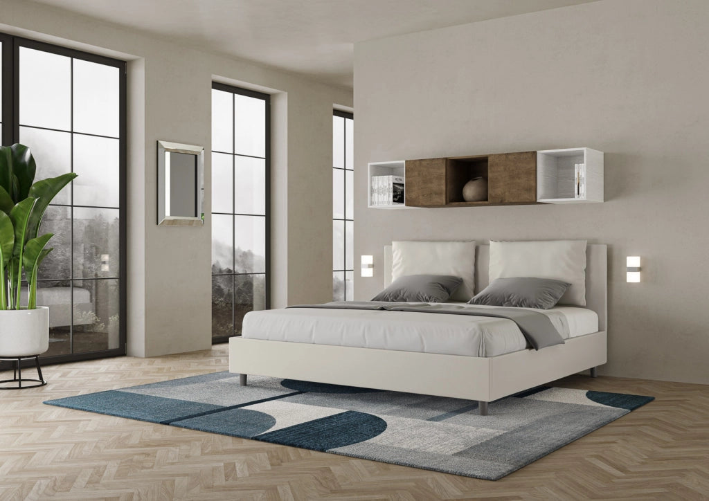 BS COM Letto matrimoniale king size senza rete imbottito 200x210 similpelle bianco