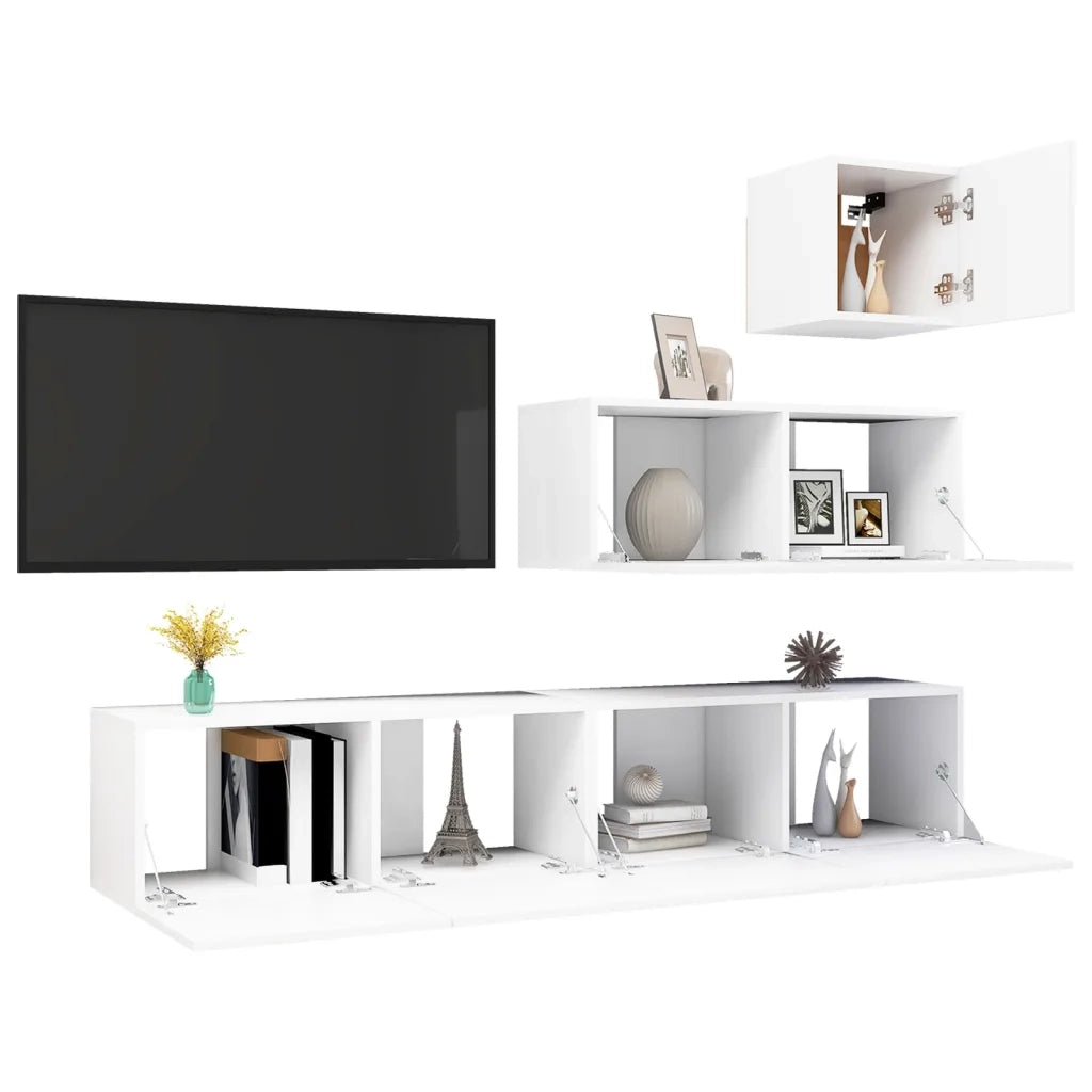 Set Mobili Porta TV 4 pz-Set di 4 Credenza per TV Bianco in Legno Multistrato 630519