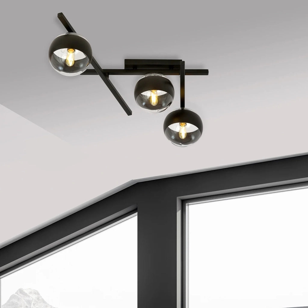 Plafoniera Moderna Teti Acciaio Nero 3 Luci E14 Ip20