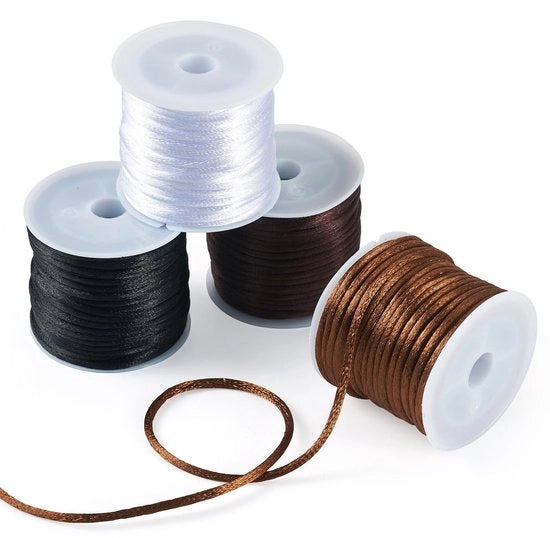 Cordone a coda di ratto 4 rotoli - 2 mm di diametro - 10,93 metri per rotolo - filo satinato nylon - per la creazione di gioielli - nodi cinesi - cordone per gioielli
