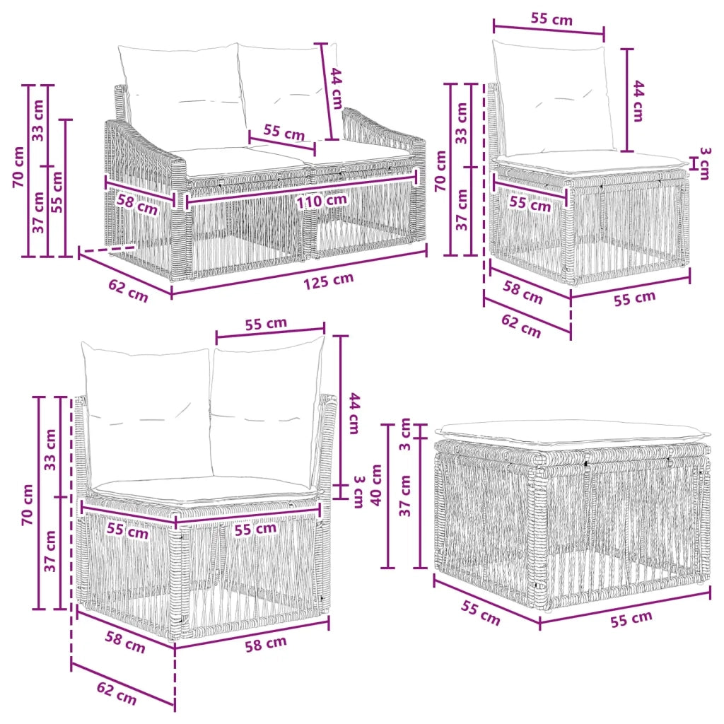 Set Divano da Giardino 6 pz Nero polyrattan 3436072
