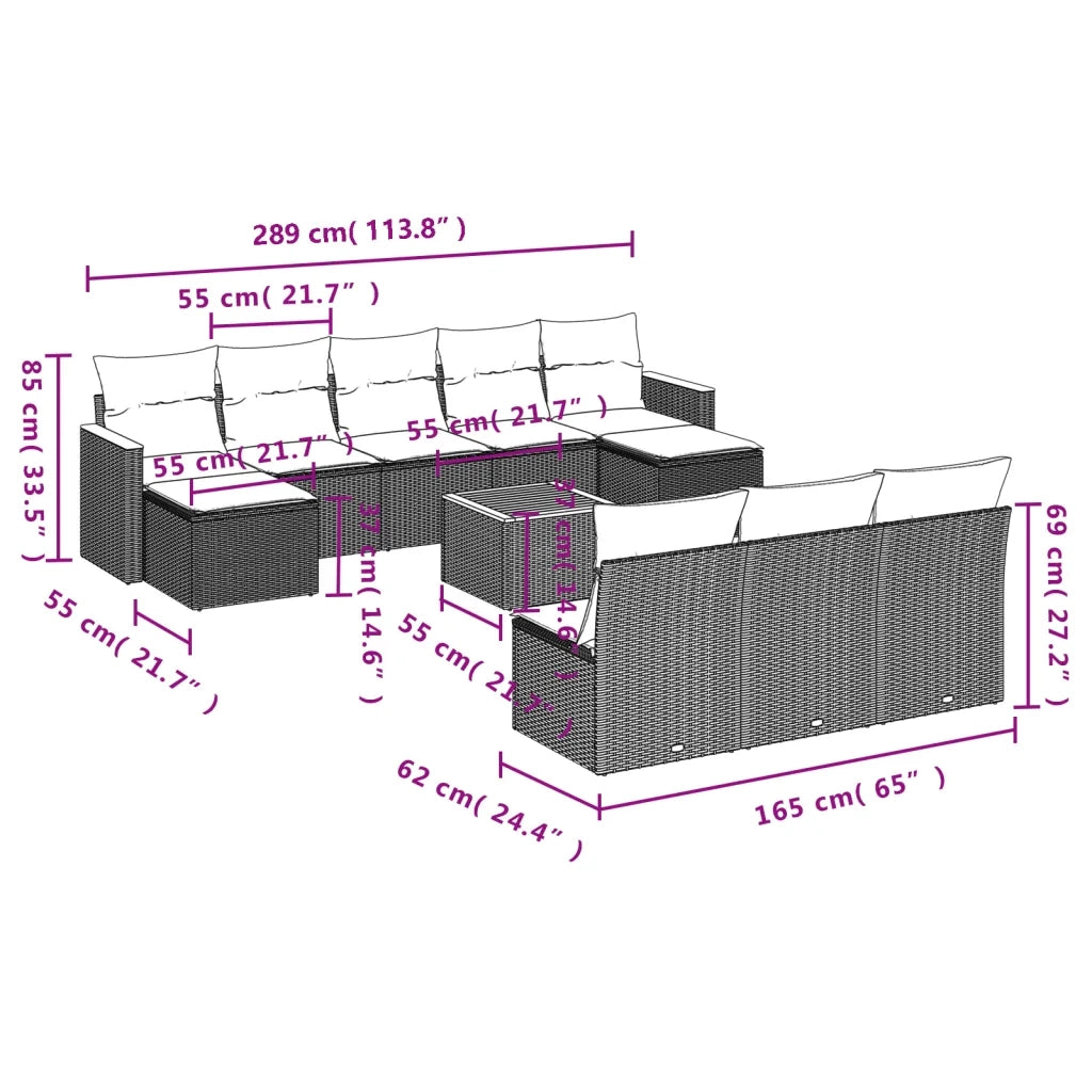 Set Divani da Giardino 11 pz con Cuscini in Polyrattan Nero 3258793