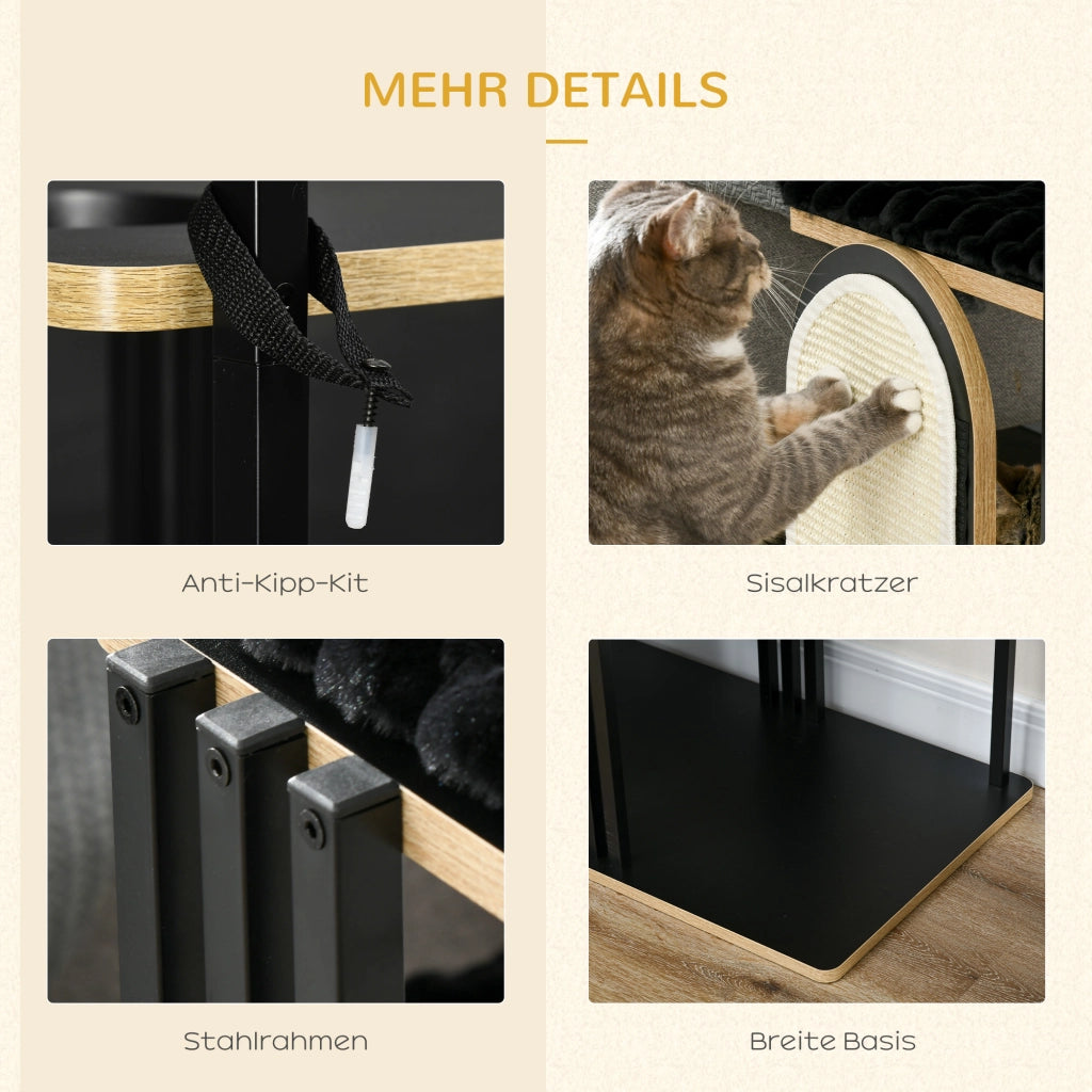 Tiragraffi per Gatti con Piattaforme e Cuscini ¨C Minimal ¨C Nero 85x48x170 cm