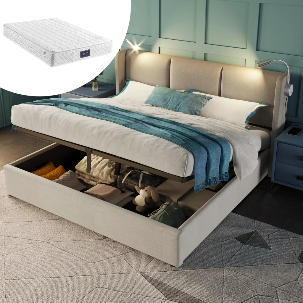 letto imbottito lino beige 160 x 200 cm