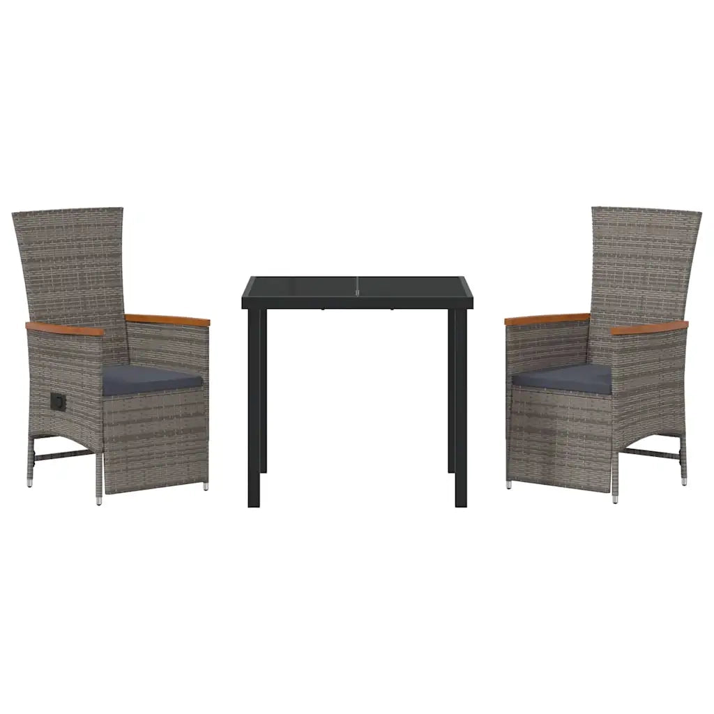Set da Pranzo per Giardino con cuscino 3 pcs Grigio polyrattan 3379450