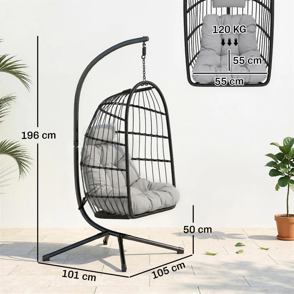 Poltrona a dondolo sospesa ¨C Minimal ¨C Grigio, polyrattan, con cuscini