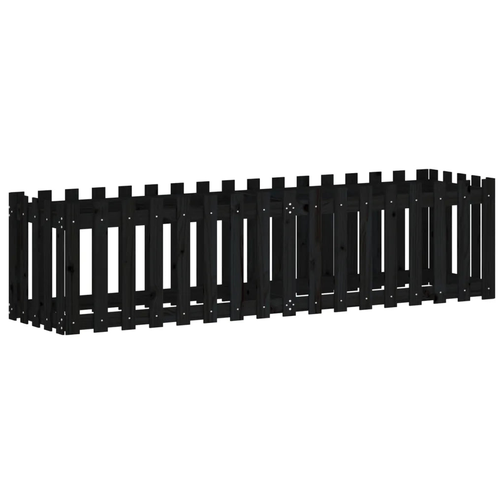 Fioriera Giardino a Recinzione Nera 200x50x50cm Massello Pino 832509
