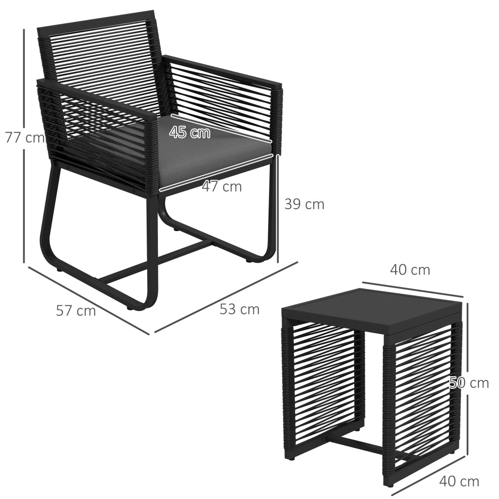 Set Giardino 3 Pezzi ¨C Minimal ¨C Nero Grigio 53x57x77 cm