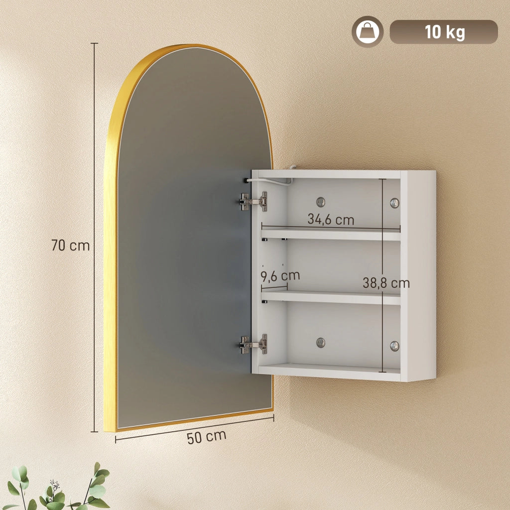 Armadietto a specchio LED bagno ¨C Xylo ¨C Porta ad arco anti-appannamento dorato 50x70cm
