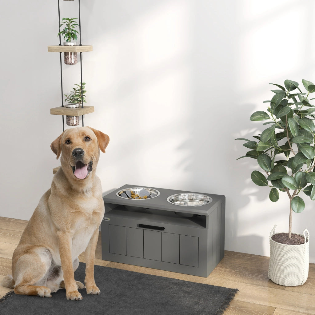 Stazione di alimentazione per cani ¨C zephmum ¨C Grigio, MDF, Acciaio Inox