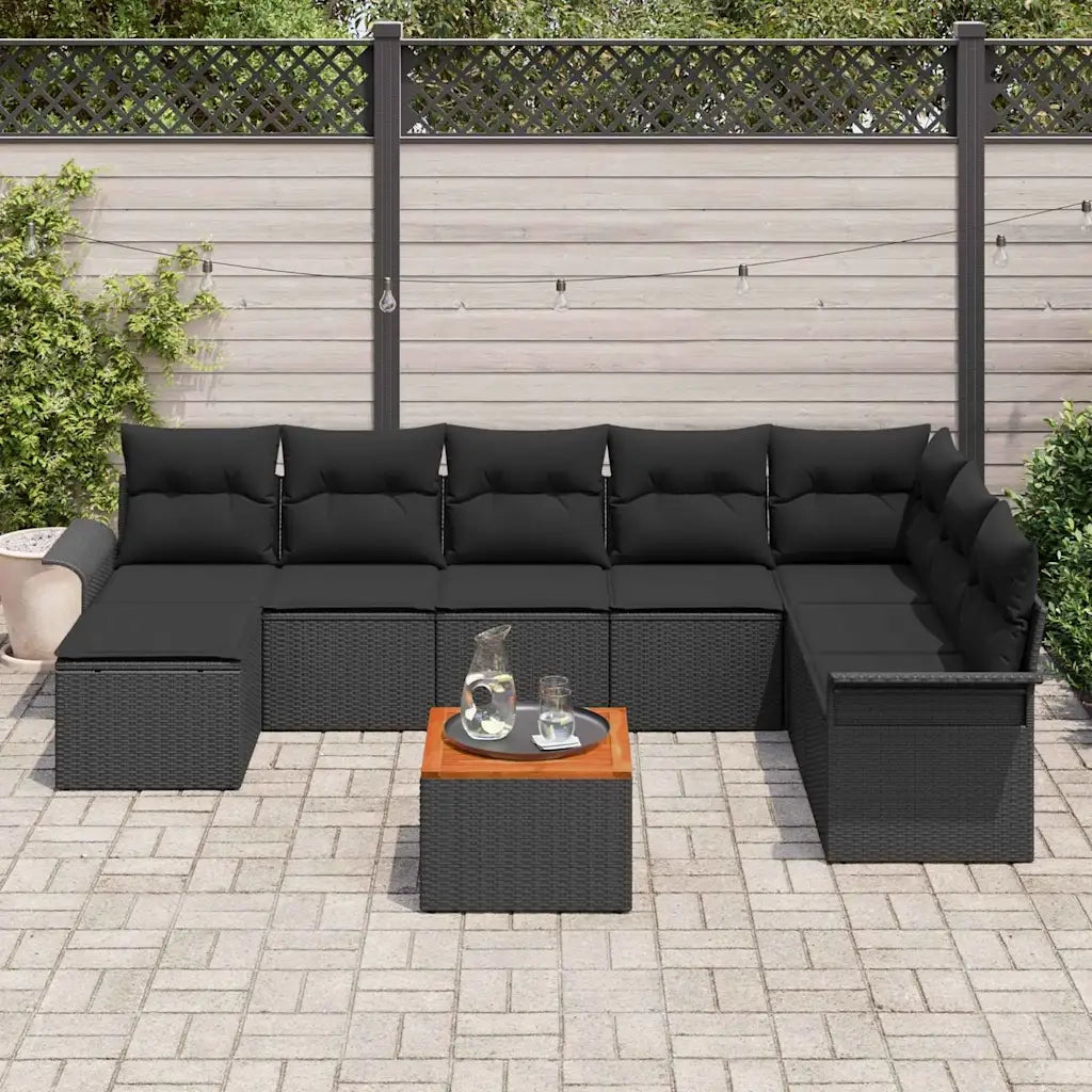 Set Divano da Giardino con archiviazione 9 pcs Nero polyrattan