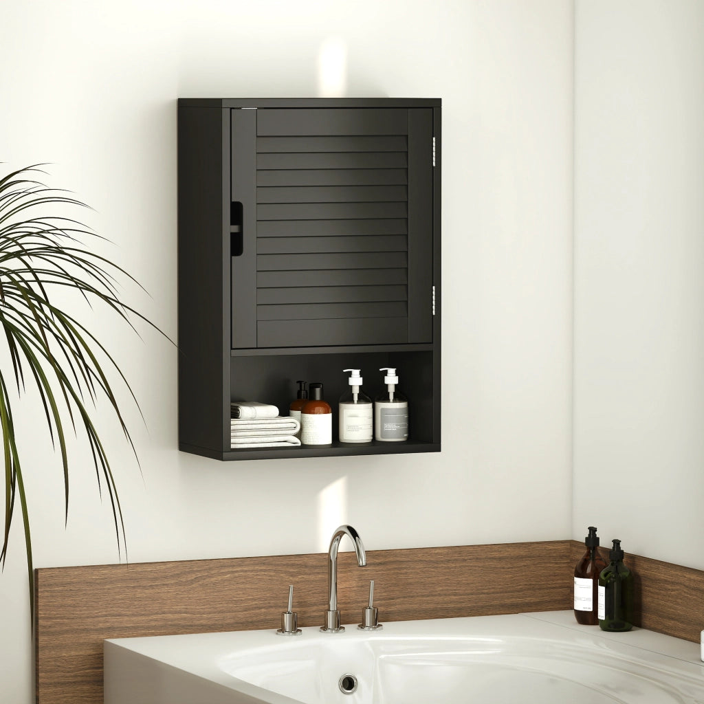 Armadietto Bagno a Parete con Ripiano Regolabile e Anta Ammortizzata, 40x20x60 cm, Nero
