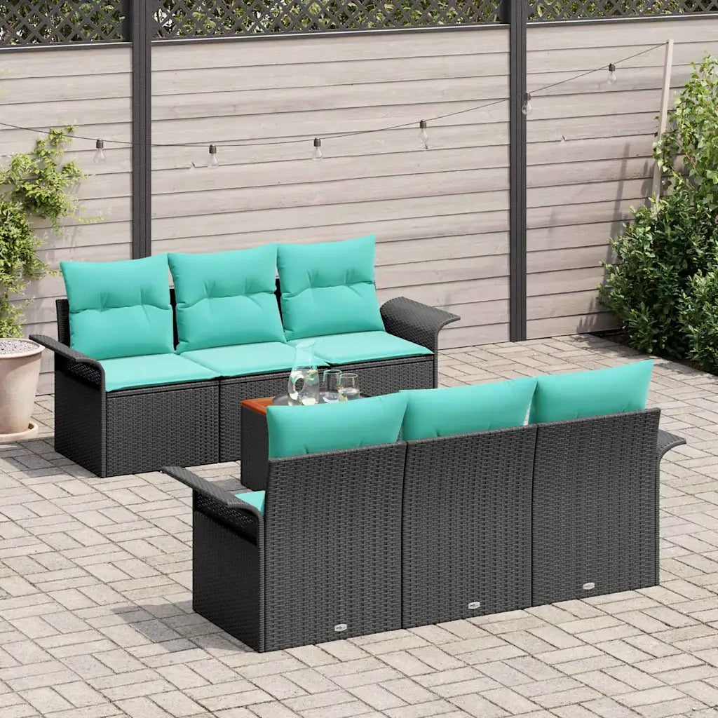 Set Divano da Giardino 7 pcs Nero e Turchese polyrattan 3355946