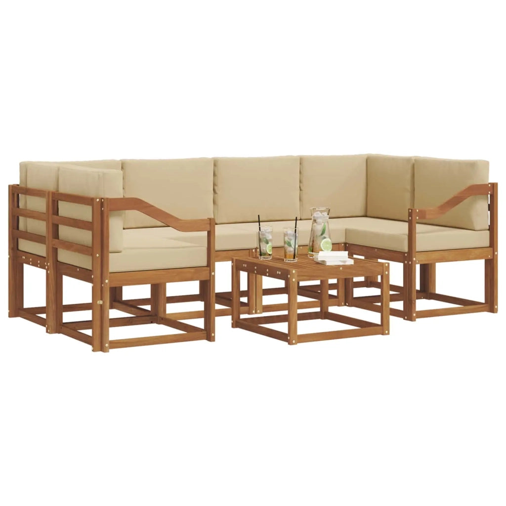 Set di divani da esterno con cuscino 7 pcs Naturale e Beige 3366096