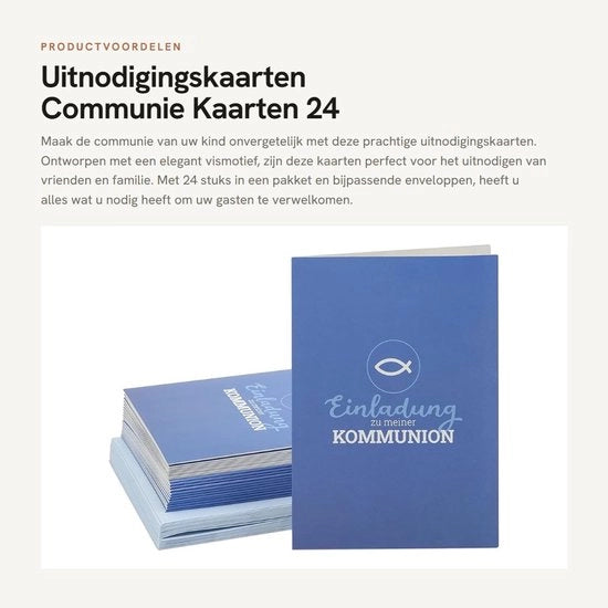 Carte di invito 24 pezzi - Comunione - Effen - Con buste - Tema pesce - Format A6 - Carte di auguri per la comunione