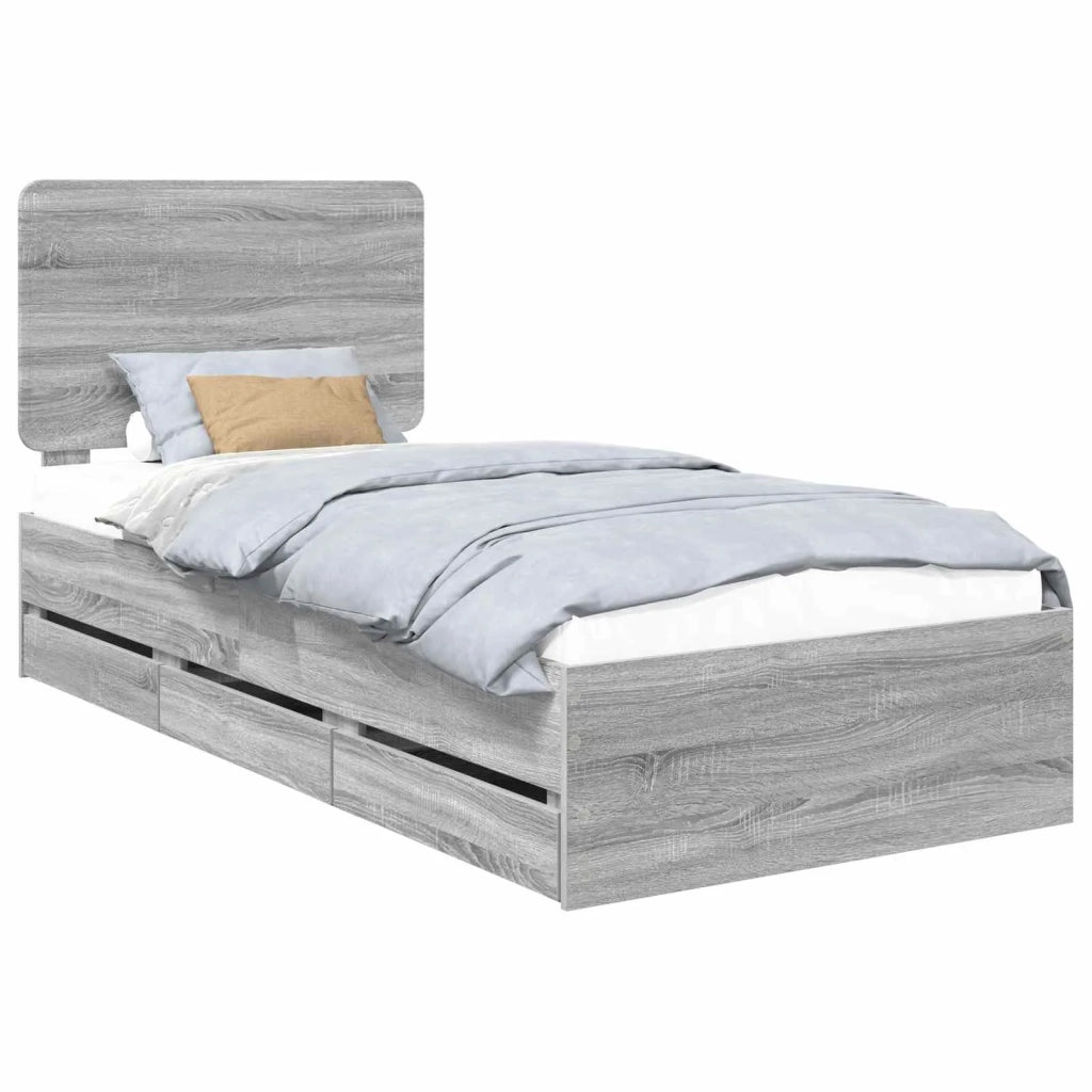Struttura del letto con cassetto-Giroletto con contenitore-Rete del Letto Grigio Sonoma 75 x 190 cm 638460