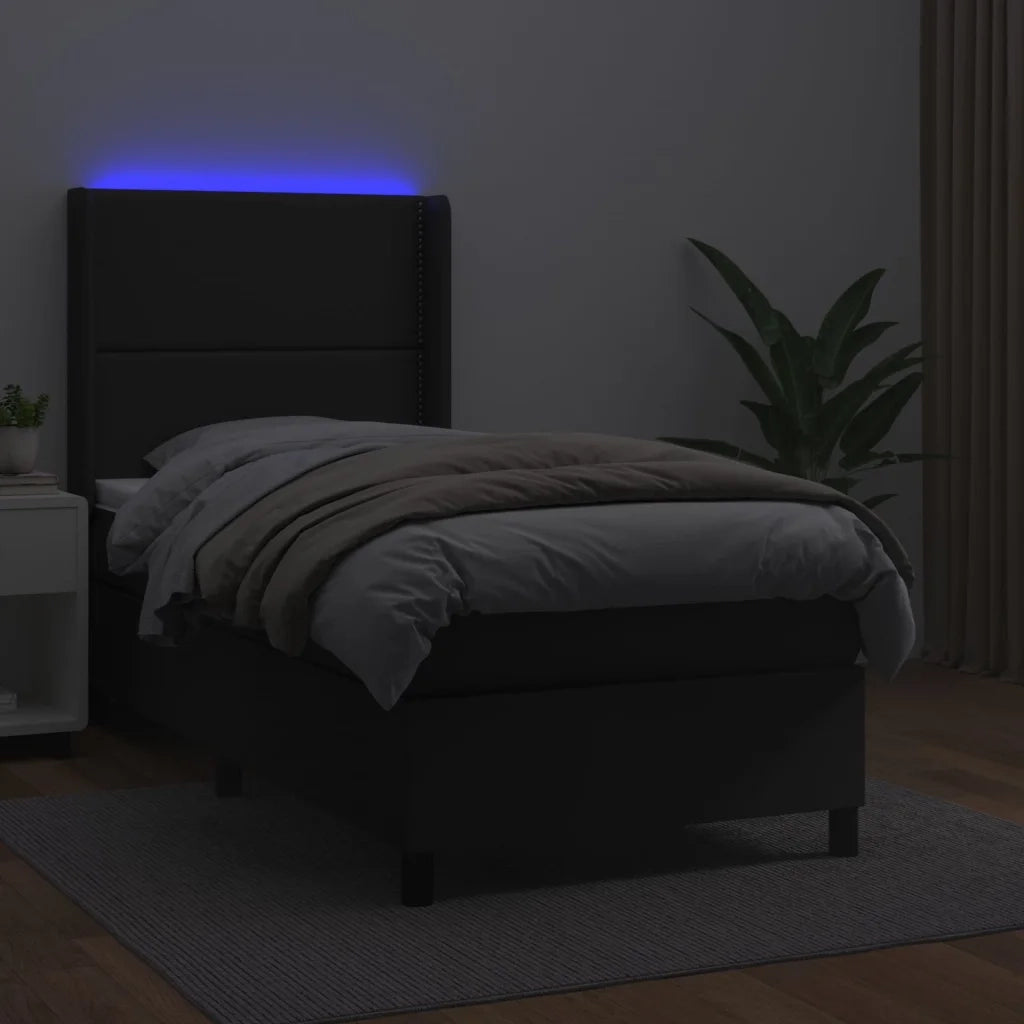 Letto singolo | Letto per adulti | Giroletto a Molle con Materasso e LED Nero 90x190 cm Similpelle