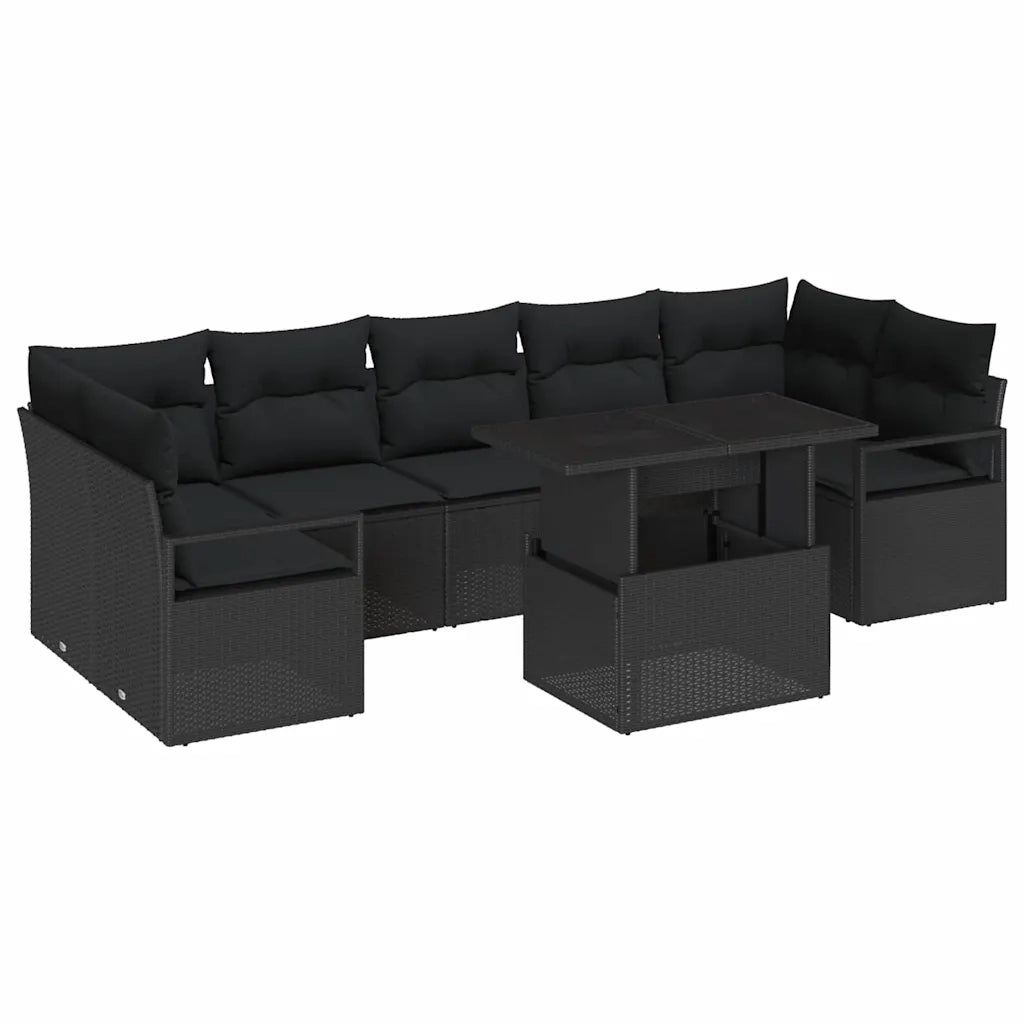 Set Divano da Giardino con archiviazione 8 pcs Nero Poly Rattan