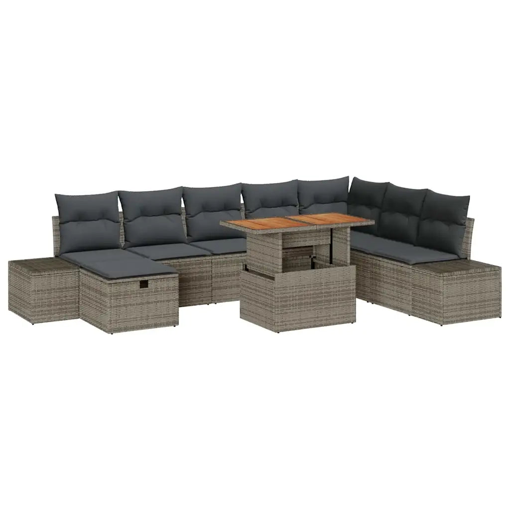 Set Divano da Giardino 9 pcs Grigio Poly Rattan 3361398