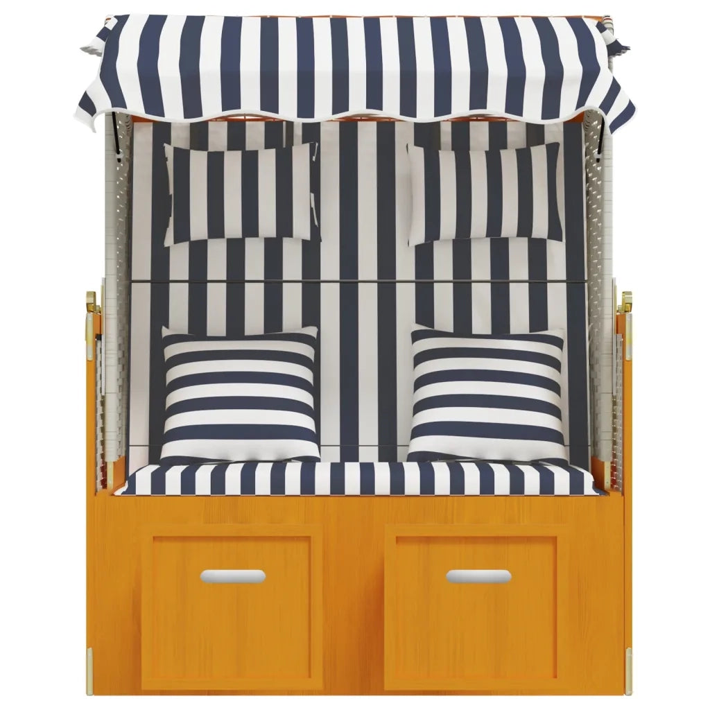 Strandkorb con Cuscini in Polyrattan Legno Massello Bianco Blu 318664