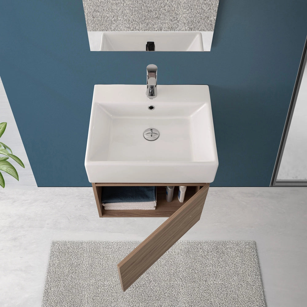 Mobiletto bagno sospeso 50 cm salvaspazio rovere 1 anta Kira