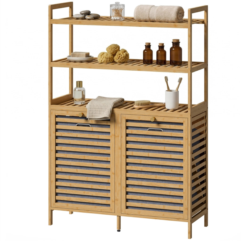Mobile da Bagno con Cestino Bamb¨´ ¨C Minimal ¨C Legno Rovere 3 Ripiani