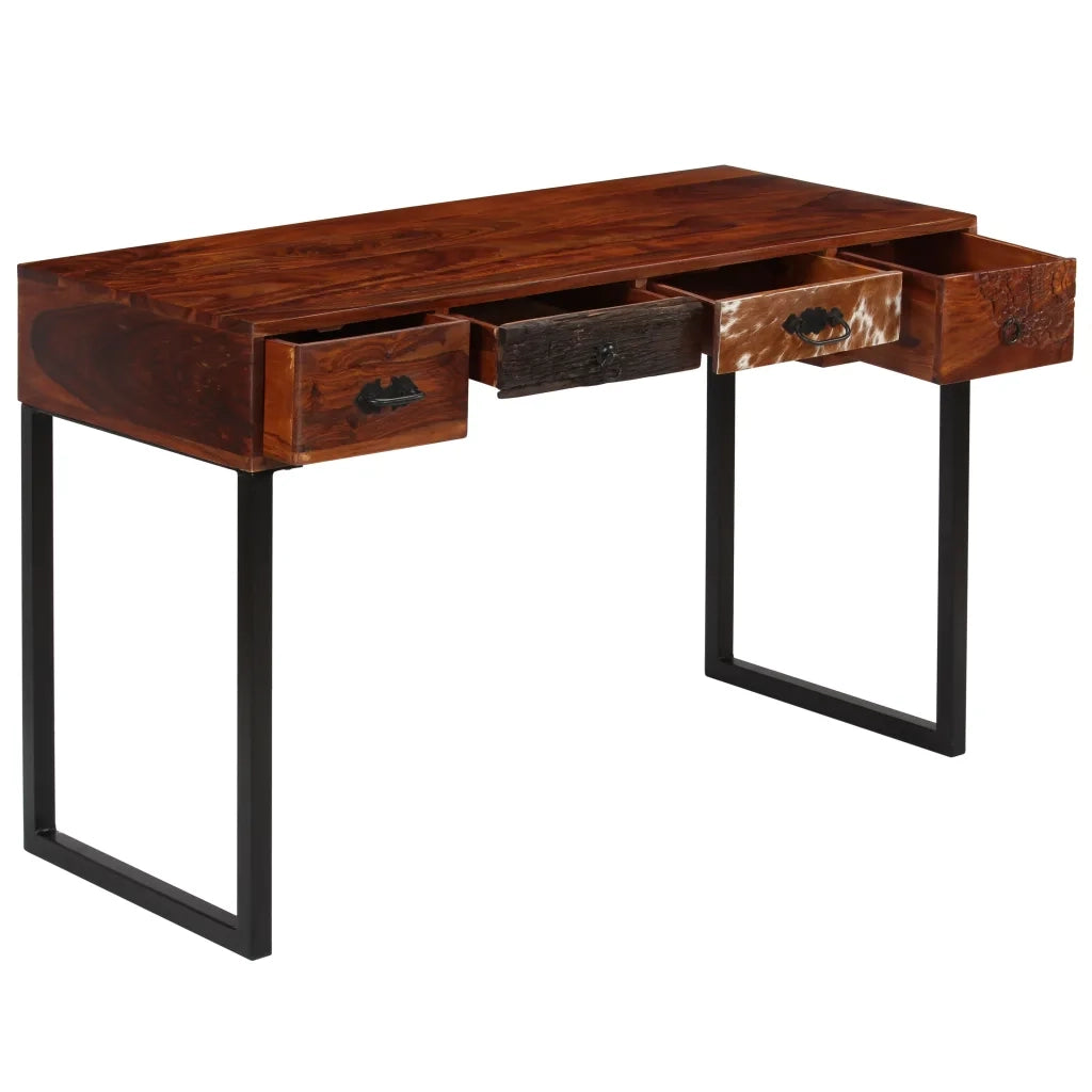 Scrivania Legno Massello di Sheesham e Vera Pelle 117x50x76 cm cod mxl 66911