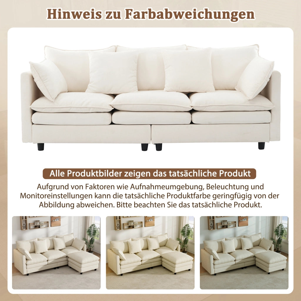 DIVANO angolare 3 posti 212x150x90 cm Chenille Beige con chaise longue