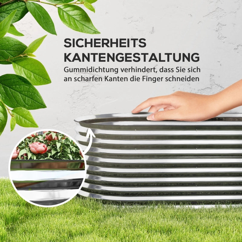 Fioriera in metallo con bordo di sicurezza e guanti, fondo aperto, 160L x 80P x 56A cm, grigia
