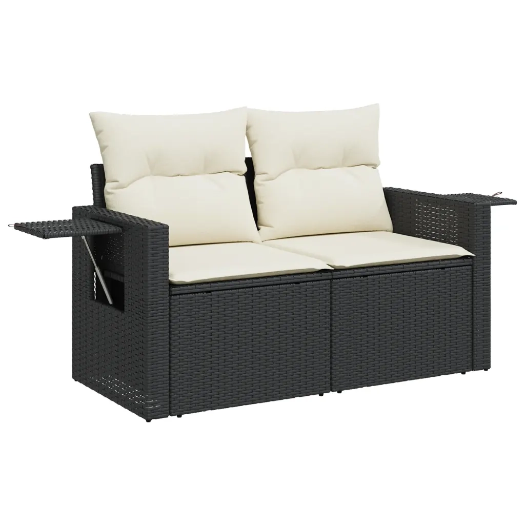 Set Divani da Giardino 4 pz con Cuscini Nero in Polyrattan 3220065