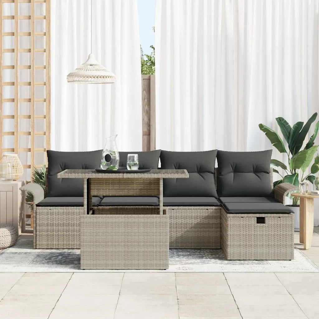 Set Divano da Giardino 6 pcs Grigio chiaro Poly Rattan