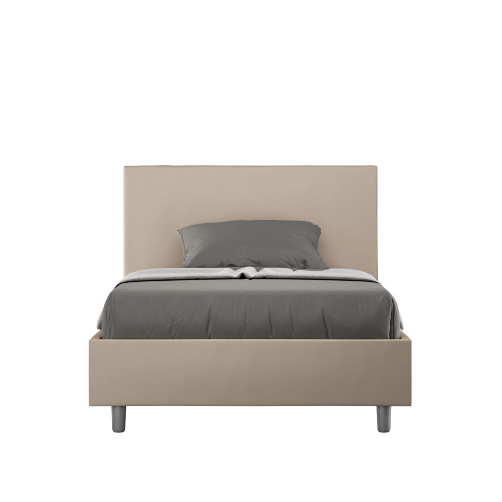 BS COM Letto una piazza e mezza con rete imbottito 120x190 similpelle tortora