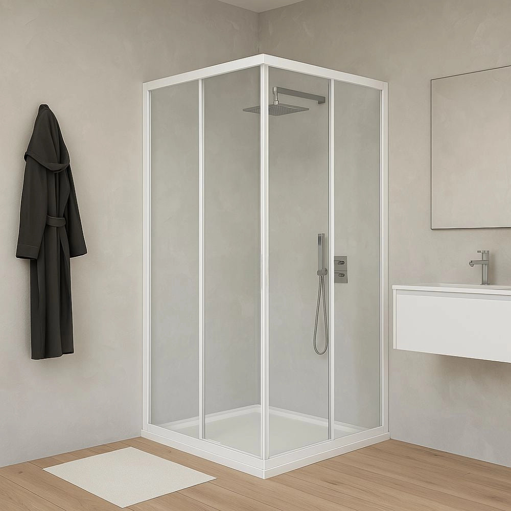 Box cabina doccia angolare con due ante scorrevoli in cristallo temprato trasparente *** misure 76.5-79.5x96.5-99.5xh...