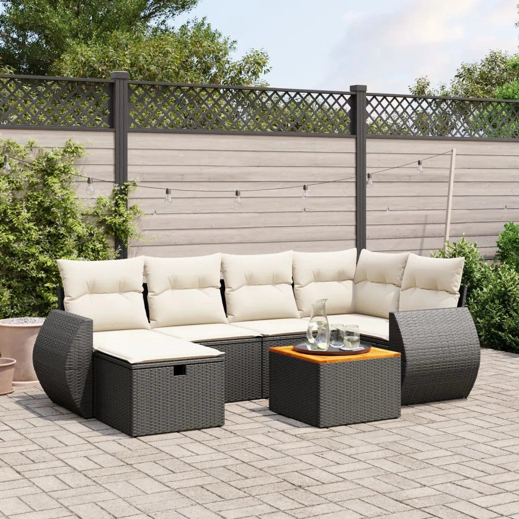 Set Divani da Giardino con Cuscini 7pz Nero Polyrattan