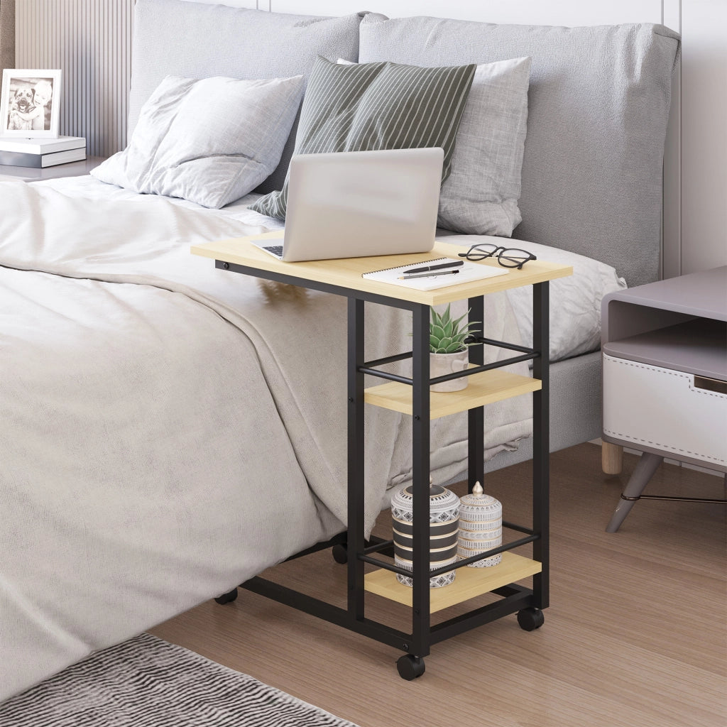 Tavolino da caff¨¨ con ruote ¨C Xylo ¨C 2 ripiani, legno naturale, 60x34,5x64,5 cm