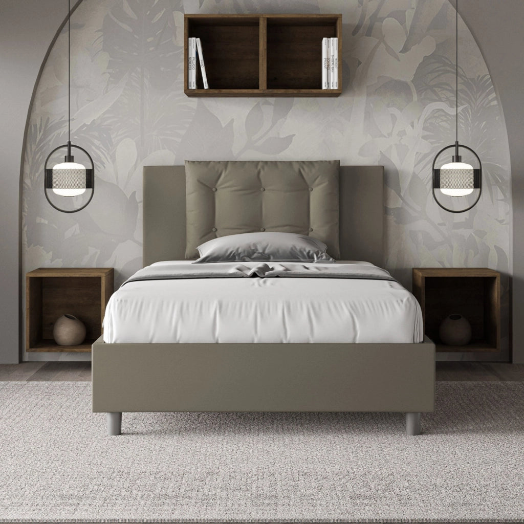 BS COM Letto una piazza e mezza con rete imbottito 120x200 similpelle cappuccino