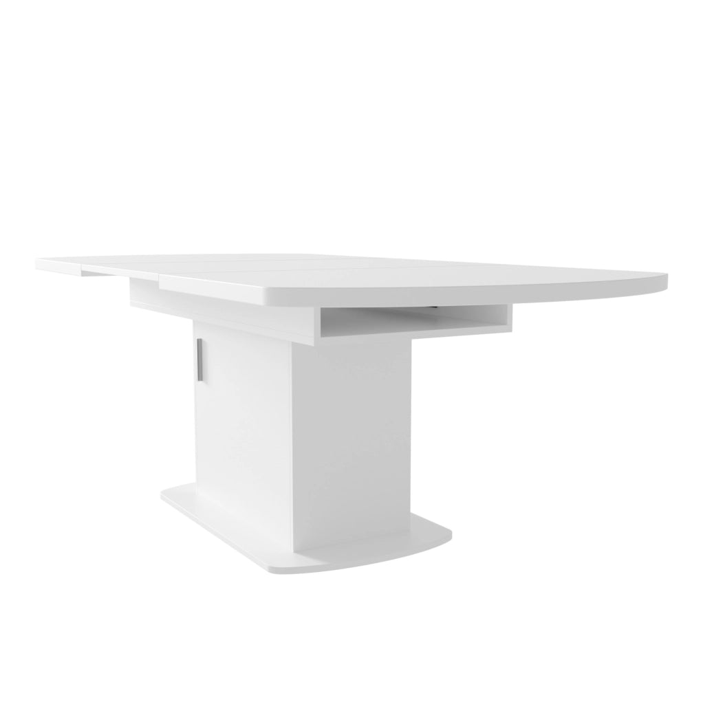 Tavolo da pranzo allungabile con vano contenitore 140/200 x 80 x 75 cm; bianco e argento