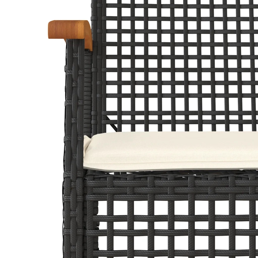 Set da Pranzo da Giardino 4 pz con Cuscini Nero in Polyrattan