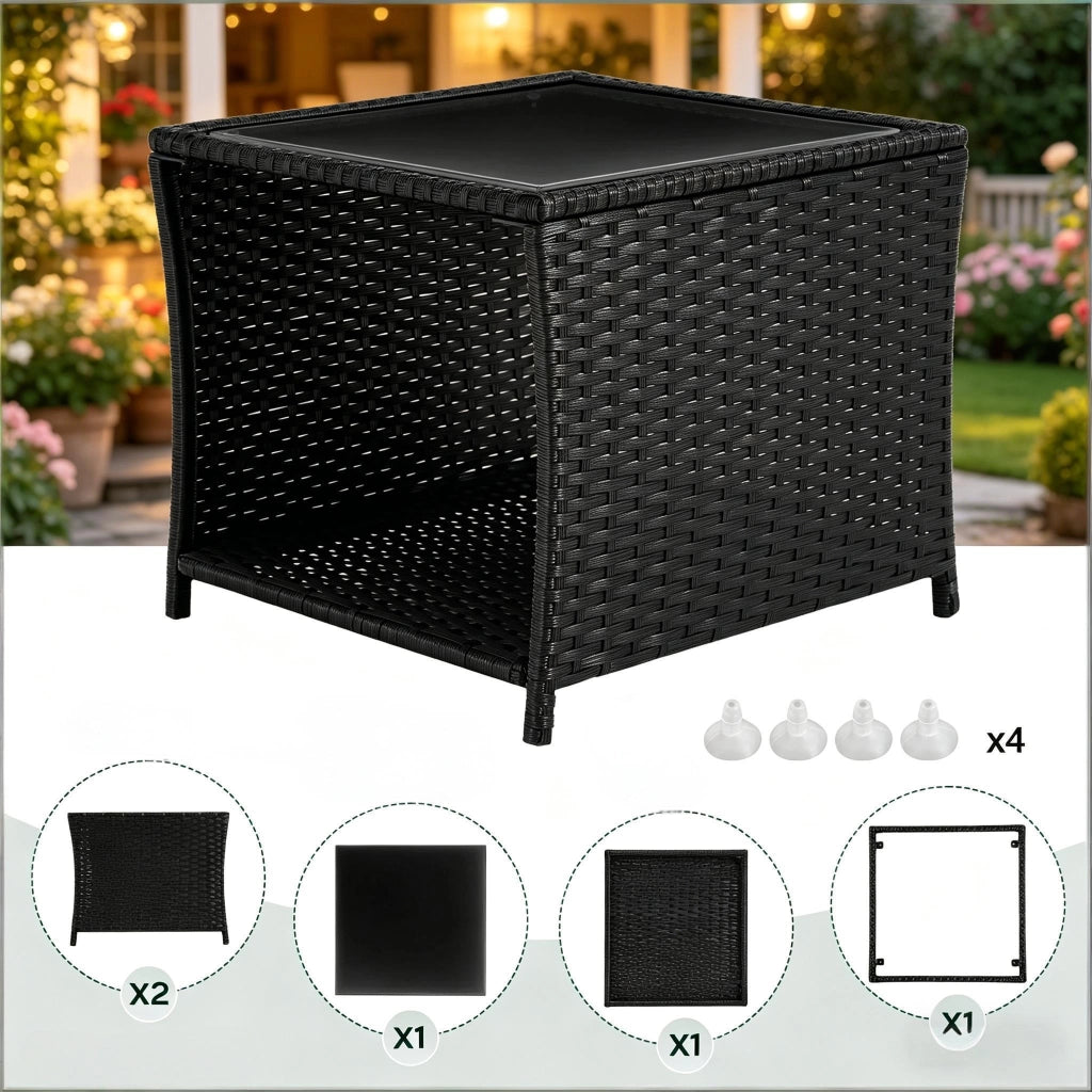 Tavolino da giardino in rattan; piccolo tavolino laterale; tavolo da patio con riposti; tavolino da caffè